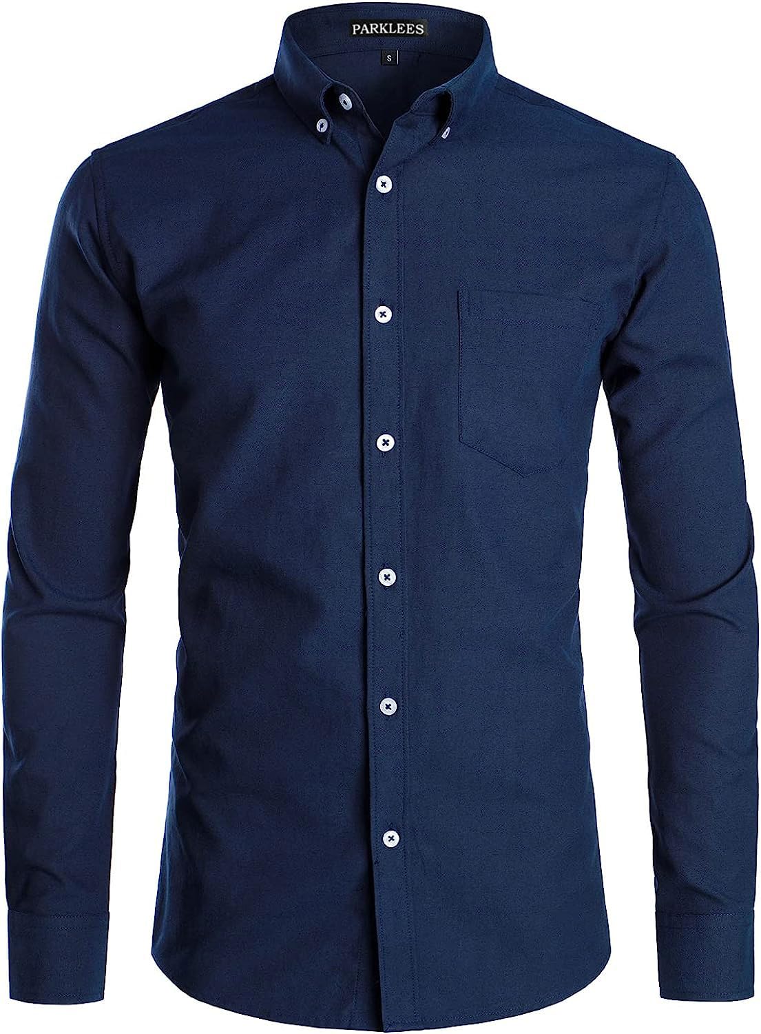 PARKLEESMen's Slim Fit Long Sleeve Smart Casual Button Down Oxford Shirts