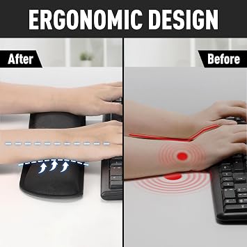 Gimars 63D High-Density Thicken Memory Foam Keyboard Wrist Rest, 44cm Extended Ergonomic Wrist Rest with Anti-Slip Rubber Base for Typing Pain Relief, Office, Gaming, Computer, Laptop, Mac, Black-1