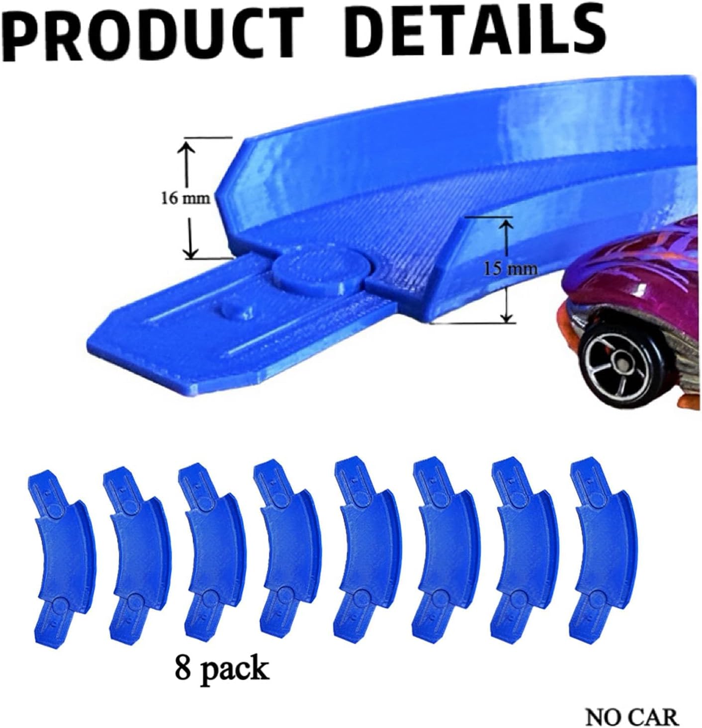 K TOMOTO 45 Degree Curved Track Pieces Compatible with Hot Wheels, Banked Turn Racetrack Connector, 8 Packs