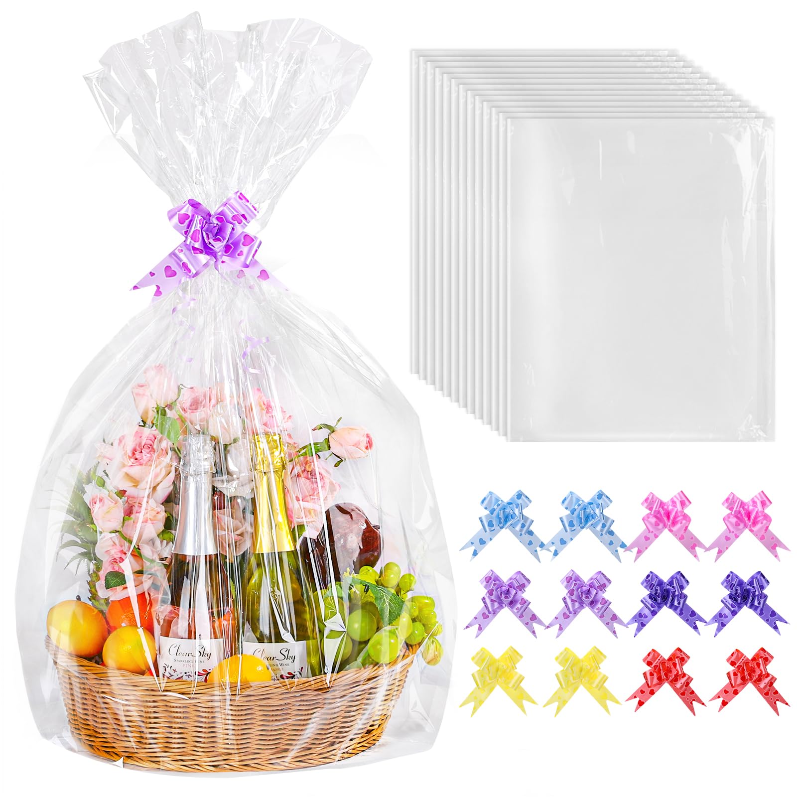 12 PCS Extra Large Cellophane Bags for Hampers, 30"X40" Easter Hamper Wrapping Cellophane Hampers Cellophane Wrap and Bow for Gift Basket Hamper Kit Easter โ image 1