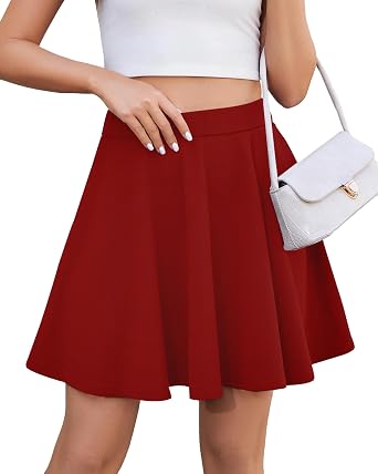 Women High Waist Skater Flare School Skirt A-Line Cheerleader Mini Uniform Skirts Teen Pleated Basic Casual