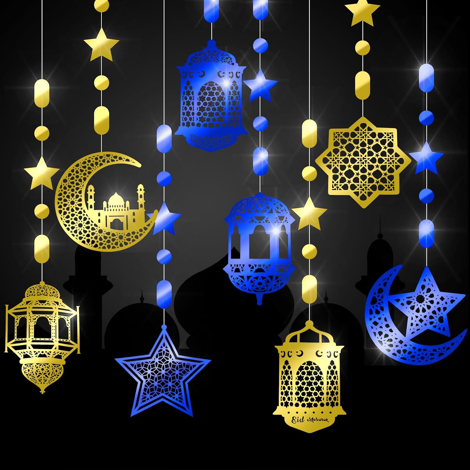 Amazon.com: Zonon 24 Pcs Islamic Star Moon Lantern Ramadan Garland Eid ...