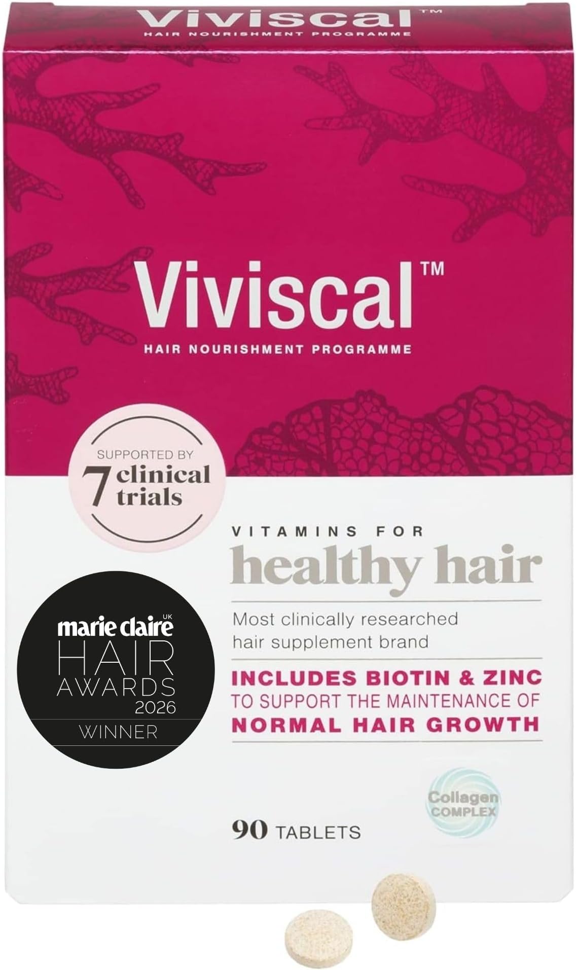 Hair Supplement For Women, Biotin & Zinc Tablets, Natural Ingredients with Rich Marine Protein Complex AminoMar C, Contributes to Healthy Hair Growth, Pack of 90, 1.5 Month Supply