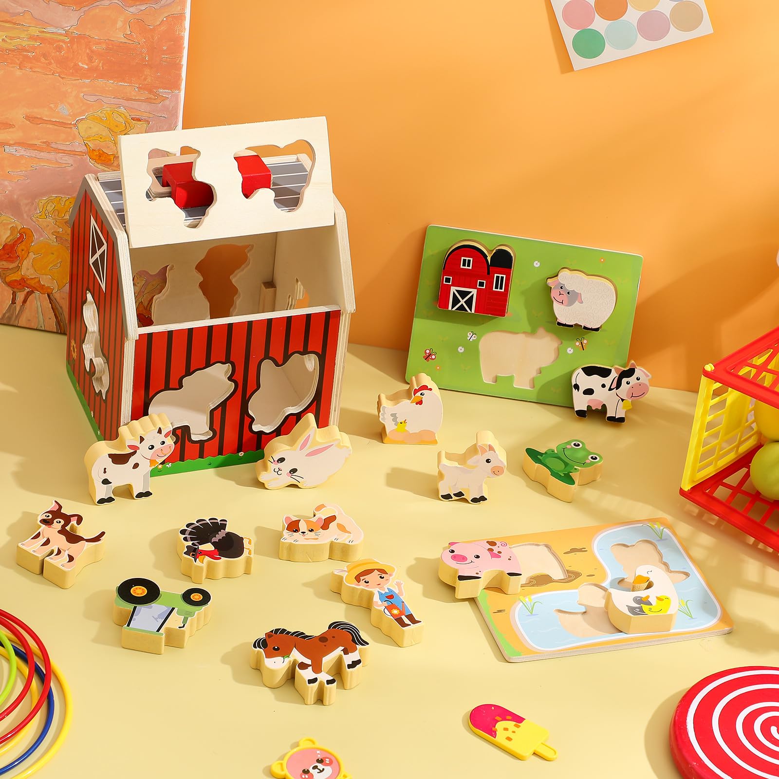 Juego de Granja para Niños de Madera, 1 Set, Animales de Granja