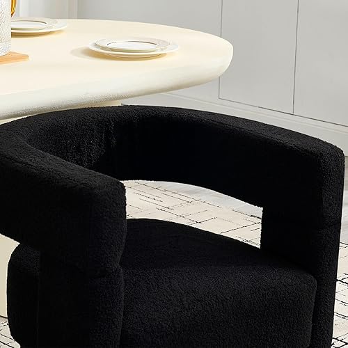 Miniatura 3 de Juego de 2 sillas de comedor con barril de sherpa, sillas de cocina tapizadas con detalles de boucle con brazos, cómoda silla auxiliar de piel