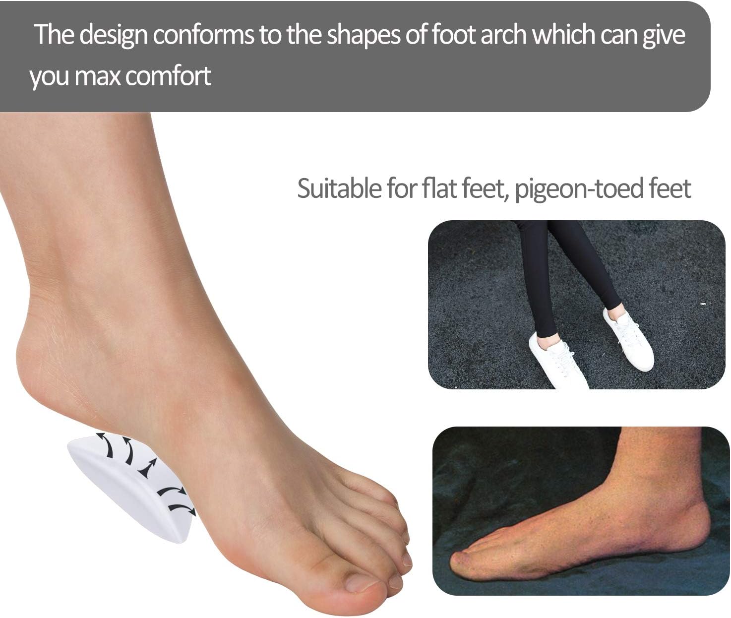Madholly 6 Pairs Gel Arch Support Shoe Insert for Flat Feet, Transparent Adhesive Stick On Arch Support Pad for Women and Men