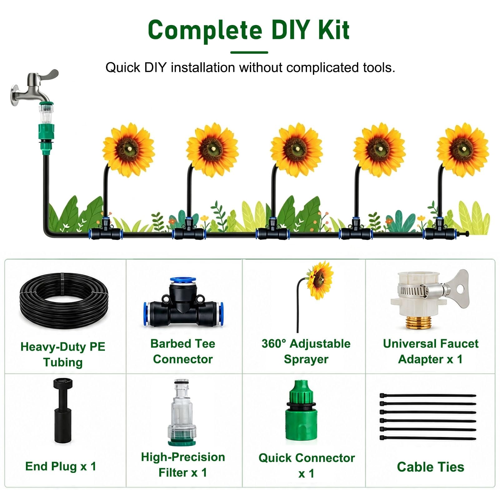 Kit Arrosage Automatique Arroseur Brumisateur Décoratif pour L'irrigation du Jardin | Dispositifs D'arrosage pour Plantes avec Brumisation Rafraîchissante et Économie D'eau(135m/443ft)