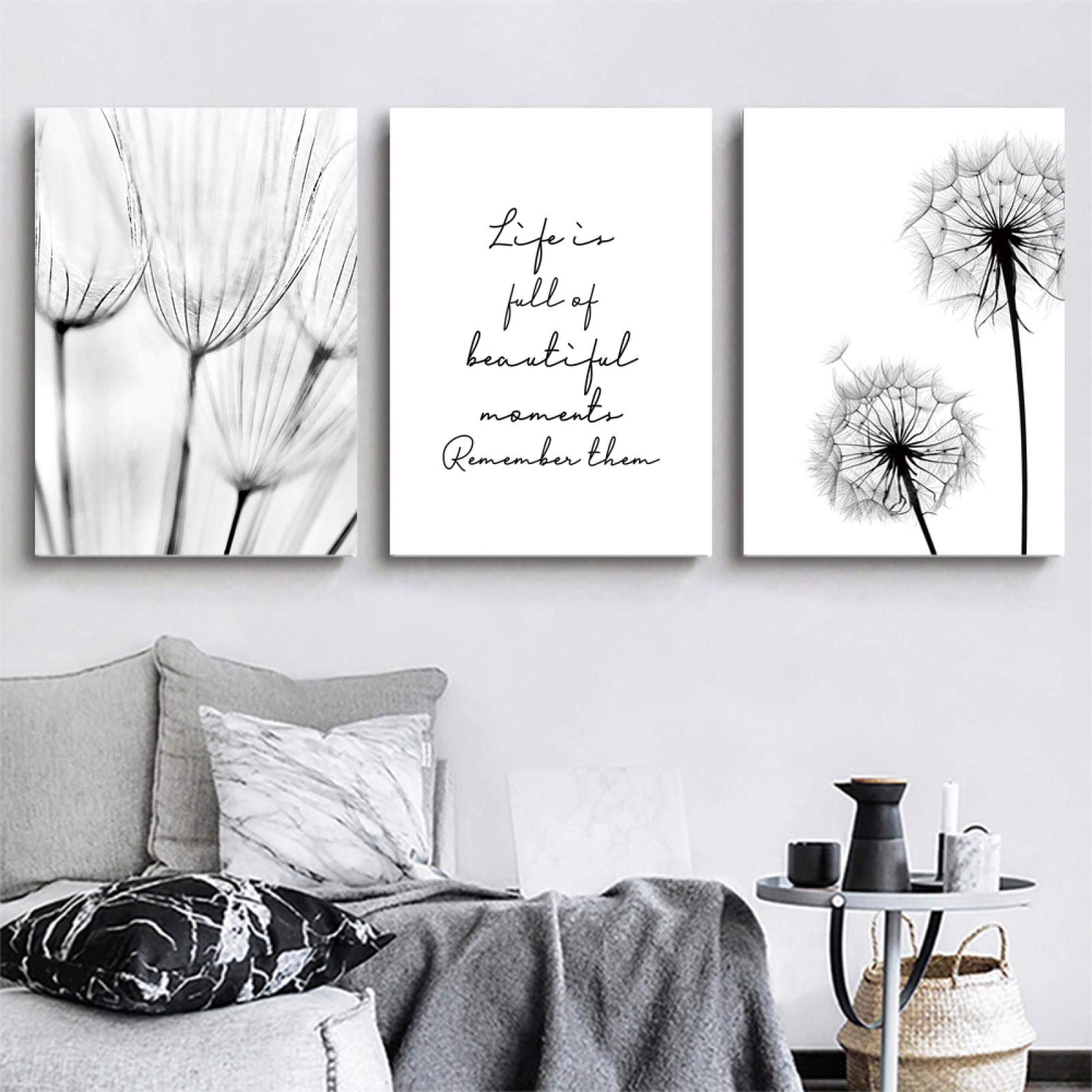 Affiche décoration murale salon triptyque pissenlit nordique zen 20x30