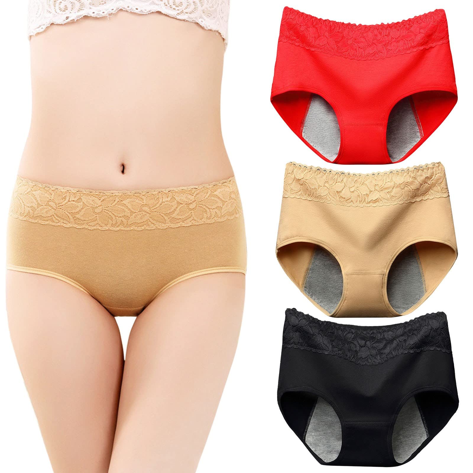 QHQQXN Generisch Damen Höschen Unterwäsche Slips Frauen 3-teilige Menstruationsunterwäsche für Frauen Spitzenhöschen Slips Mittlere Taille Slips Spitze Damenunterwäsche