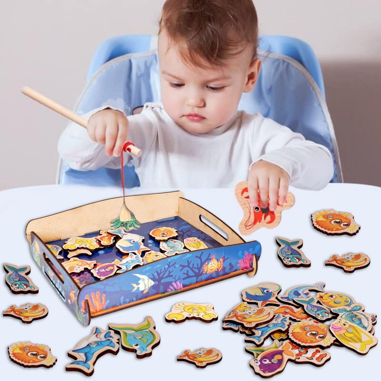 Lefan Wooden 1 Tray Magnetic Fishing Game for Kids Fishing Toy Educational Toys 18 Piece Fishes 2 Sticks for 2 Year Old Montessori Fine Motor Skills Toy Preschool Girl Boy (B0D6YBXQP4) Amazon Price History, Amazon Price Tracker