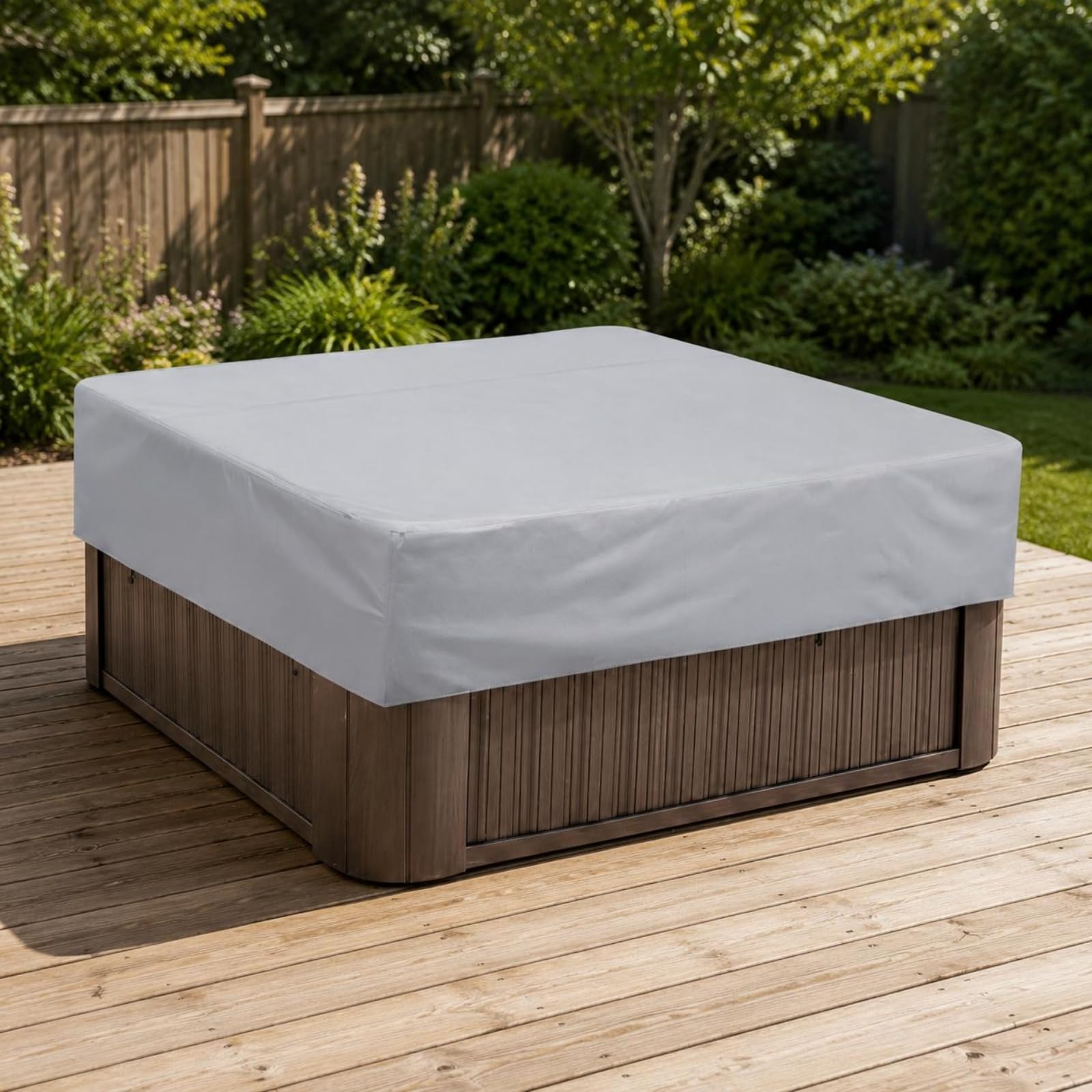 Cubierta Bañera Resistente Frente a los Rayos Solares Cubierta Piscina Cordón Ajustable Protección Exterior, Negro, 210x210x30cm