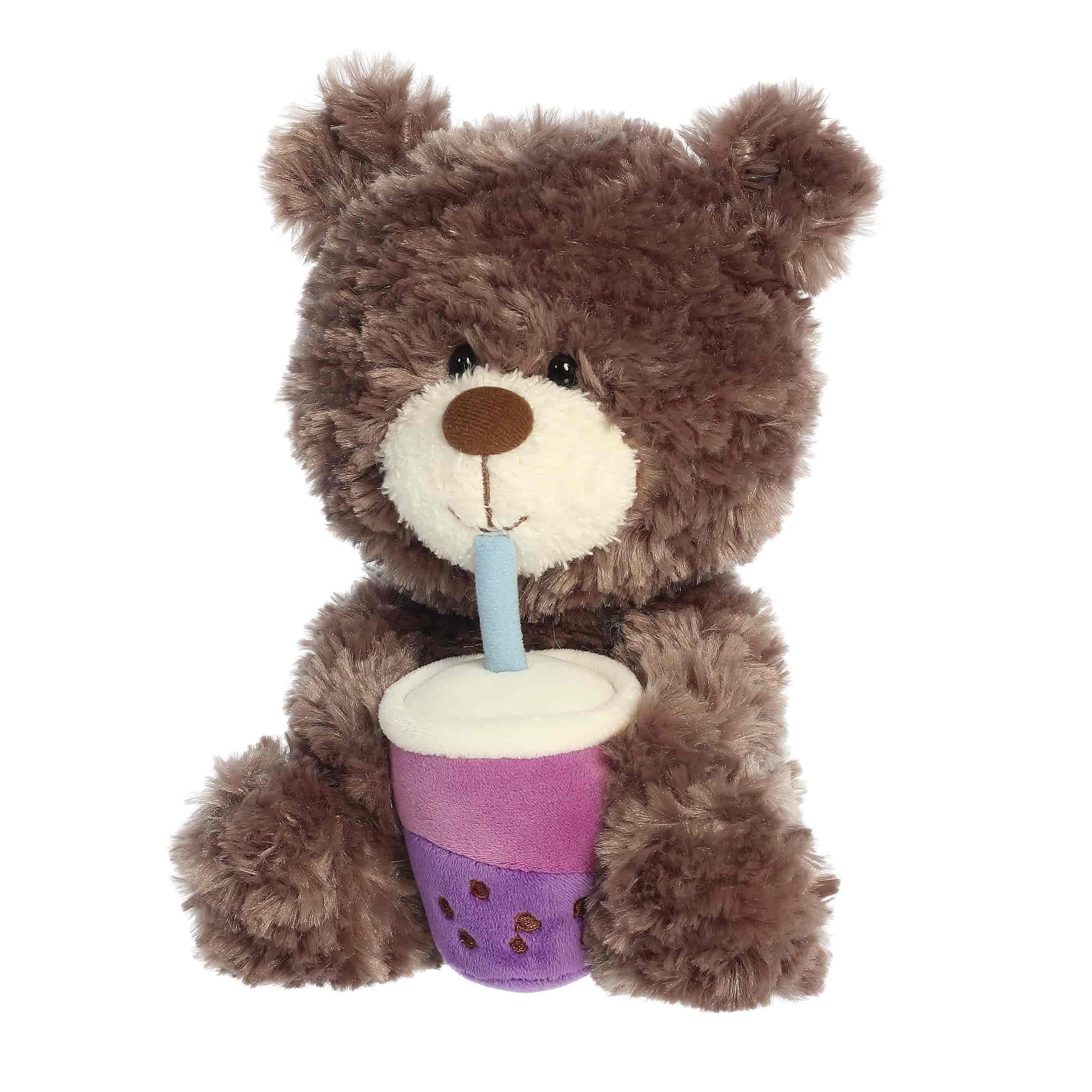 Aurora Snuggly Bear Slurpy Teddy Stofftier – beruhigende Begleiter für fantasievolles Spielen – perfekt für Kinder, Erwachsene, Geburtstage und Jubiläen – Taro Boba Tea 22,9 cm