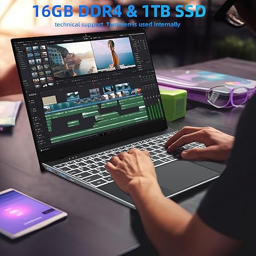 Miniatura 9 de Morostron Laptop con pantalla táctil de 15.6 pulgadas, 16 GB de RAM, 1 TB SSD 1080P FHD, Windows 11 Intel Quad-Core, portátil de metal completo con