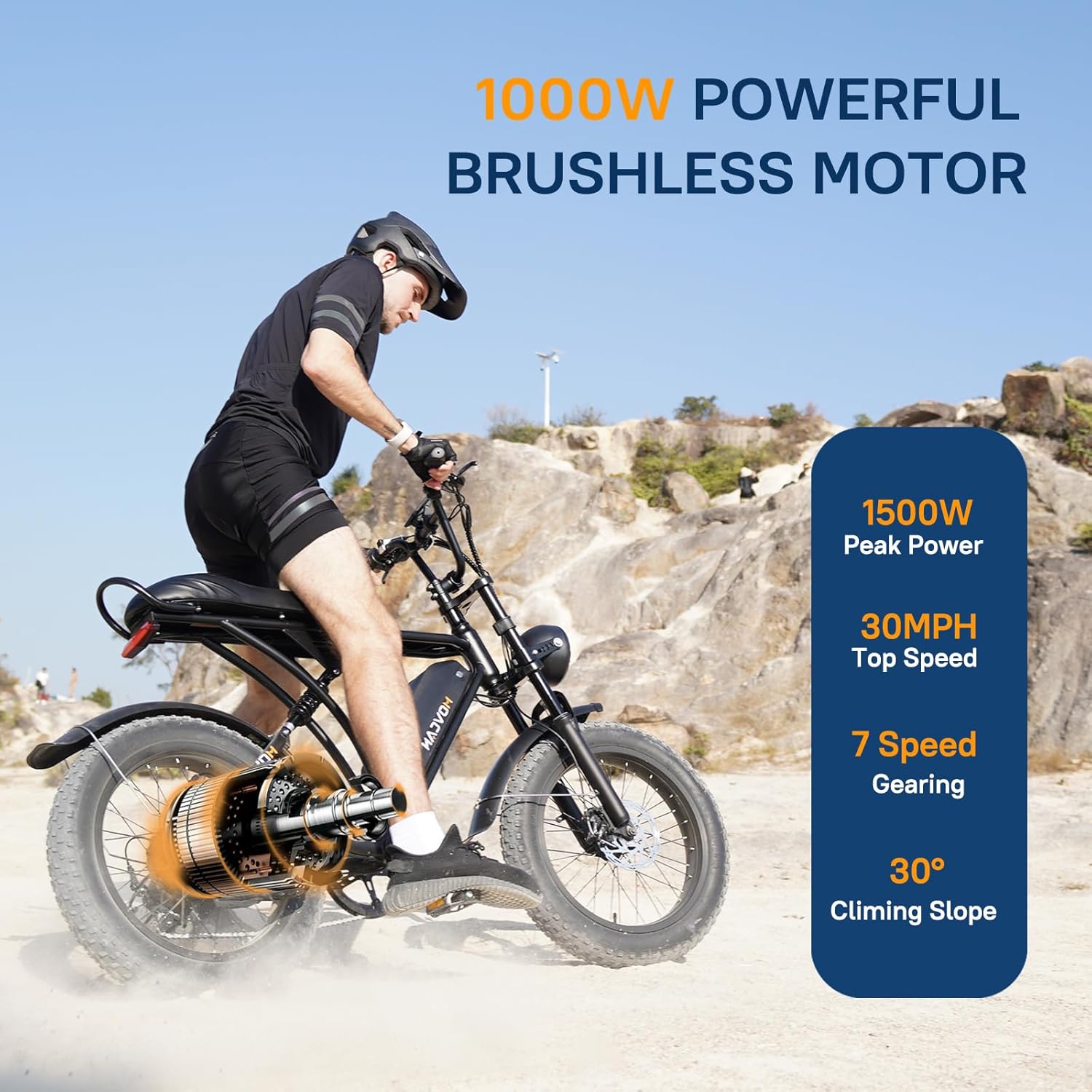 Movcan V60/V60 Pro Electric Bike, 48V 15.6/18.2Ah Removable Battery 20” Fat Tire Electric Bike, 1000/1500W Motor 30/33MPH Top Speed Electric Motorcycle, 7 Speed Dual Disc/Hydraulic Brake E Bikes