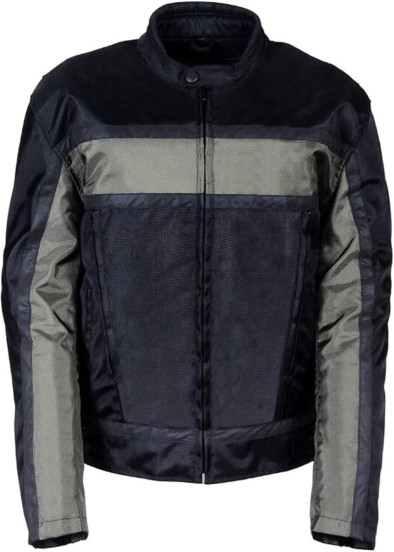 NexGen Men's Oxford Vented Textile Jacket with Removable Armor (Black/Gray, Small)