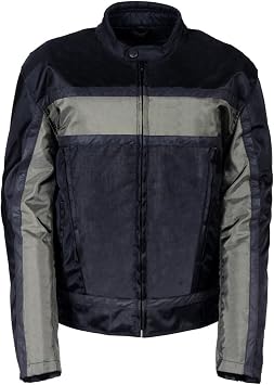 NexGen Men's Oxford Vented Textile Jacket with Removable Armor (Black/Gray, Small)