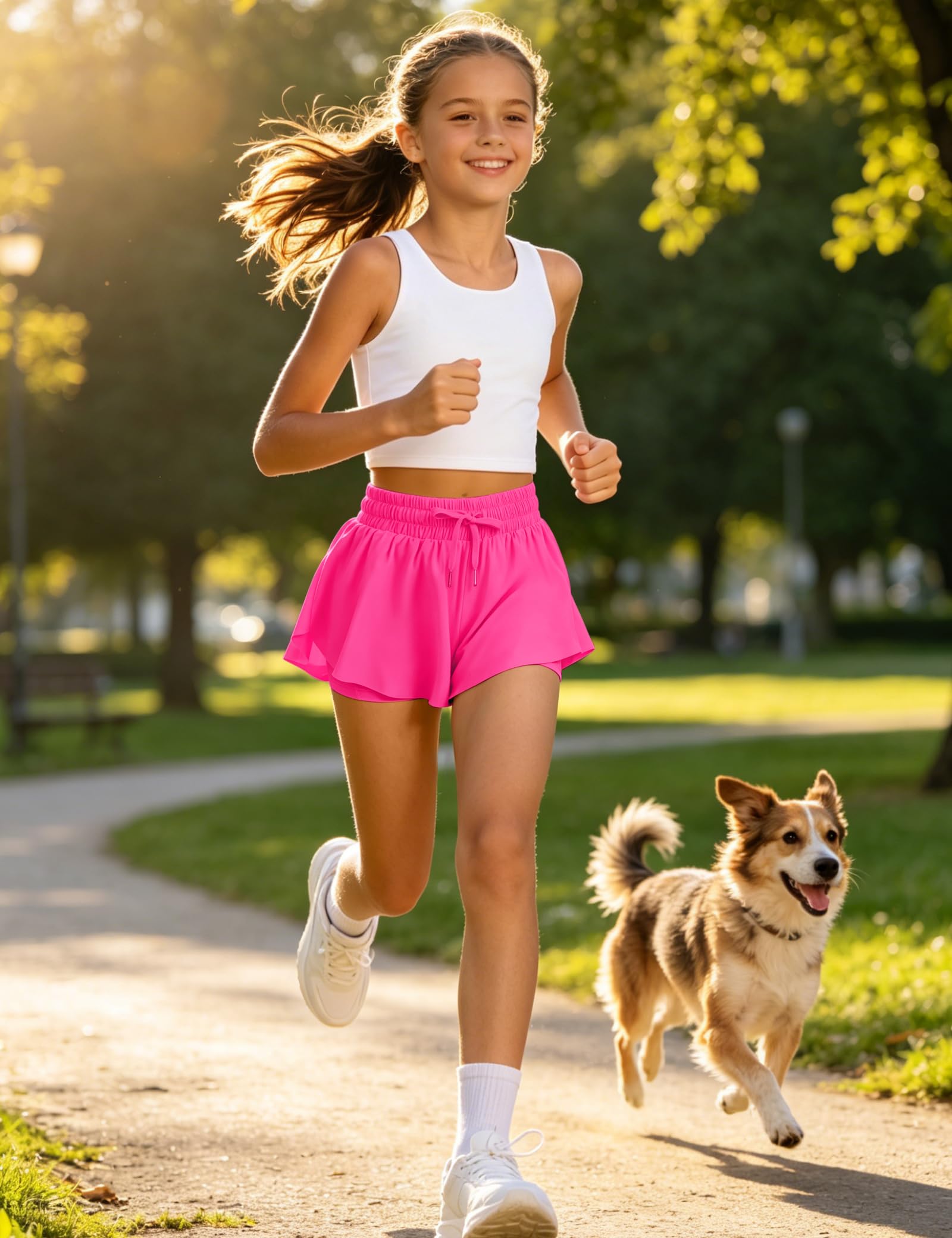 JOCMIC Pantalones cortos fluidos para niñas, 2 en 1, con diseño de mariposa, con forro de elastano para animar, atletismo, gimnasio, adolescentes, ropa casual