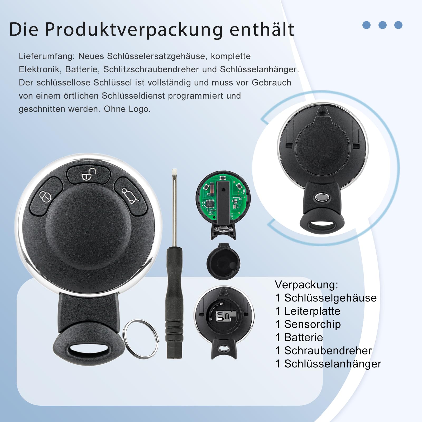Autoschlüssel Fernbedienung kompatibel mit BMW Mini Cooper, Countryman, Clubman, 868MHz ID46 Chip KR55WK49333