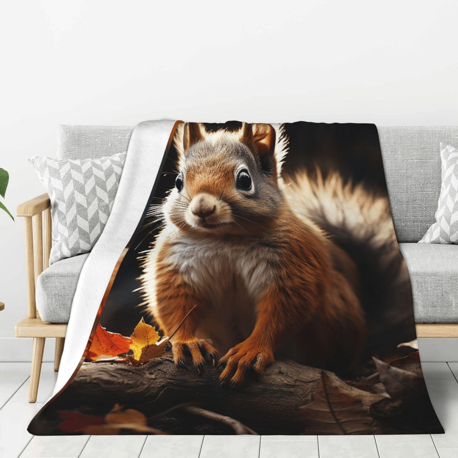 Squirrel in The Woods Throw Blanket Plush Flannel Fleece Blanket, Soft Lightweight Cozy Blankets 50"X40" for Bed Couch Sofa Travel