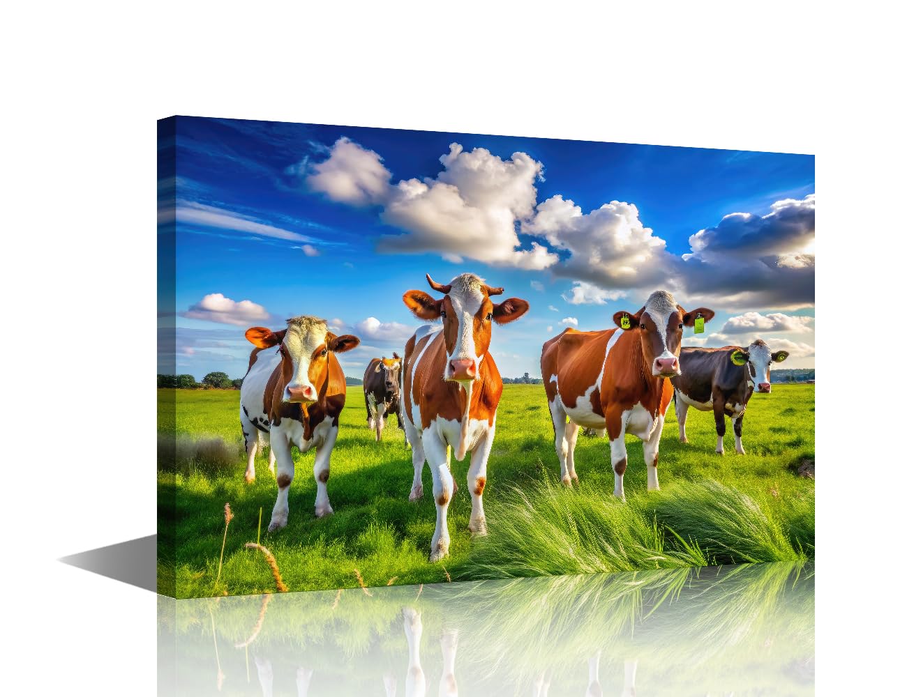 Dutch Cows Grazing in Lush Green Pasture Canvas Wall Art Rural Netherlands Landscape Picture for Bedroom Living Room Bathroom Office Wall Decor Framed Home Decorations Ready To Hang 18"Wx 12"H