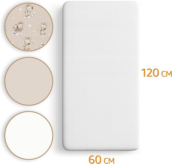 Lenzuola con angoli per passeggino Set di 3: 60x120 cm - 2 lenzuola + 1 coprimaterasso impermeabile - Accessori per lettino per culla co-sleeping carrozzina 60 x 120 - 2