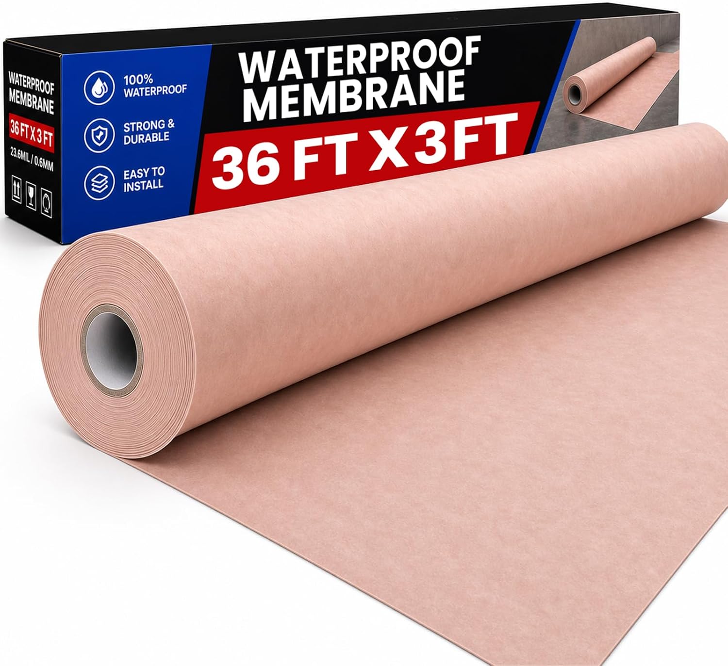6In x 110FT (54 Sq Ft) Professional Waterproof Membrane Roll, Vapor Barrier for Full Shower Renovation and Bathroom, Kitchen,Saunas and Wet Areas