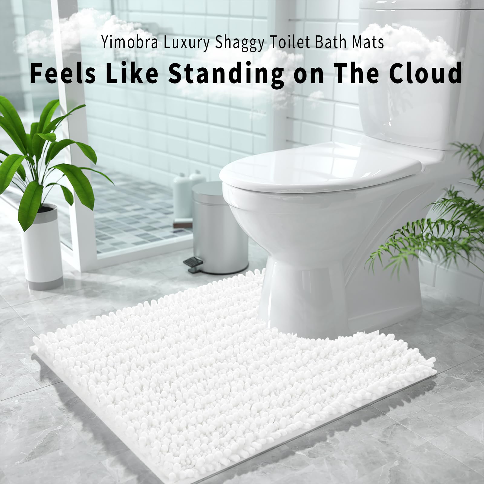 Yimobra Alfombrilla de baño de Chenilla con Forma de U para baño, máxima absorción, Suave y acogedora, Secado rápido, Antideslizante, Lavable a máquina, 24.4 x 20.4 Pulgadas
