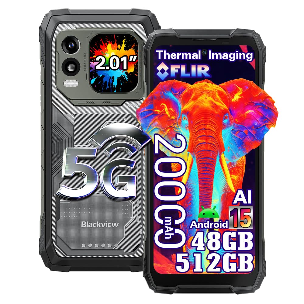 Blackview Xplore 1 Pro Wärmebildkamera Outdoor Handy Android 15, 48GB+512GB/2TB 20000mAh Smartphone Gemini AI, 6,78" FHD+ Doppelbildschirm, 64MP+50MP, Outdoor Smartphone IP68/IP69K/NFC/OTG/FM,Schwarz