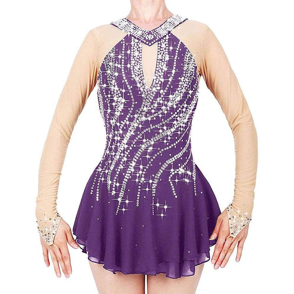 Vestito Da Pattinaggio Artistico Con Strass - Professionale Senza Maniche Per Bambine E Ragazze | Viola Taglia 10 - Foto 6