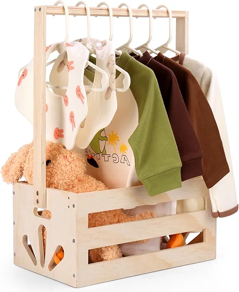 Wooden Baby Basket with Handle - Newborn Gift Box for Boy or Girl, Nursery Storage Crate, Baby Shower for New Parents