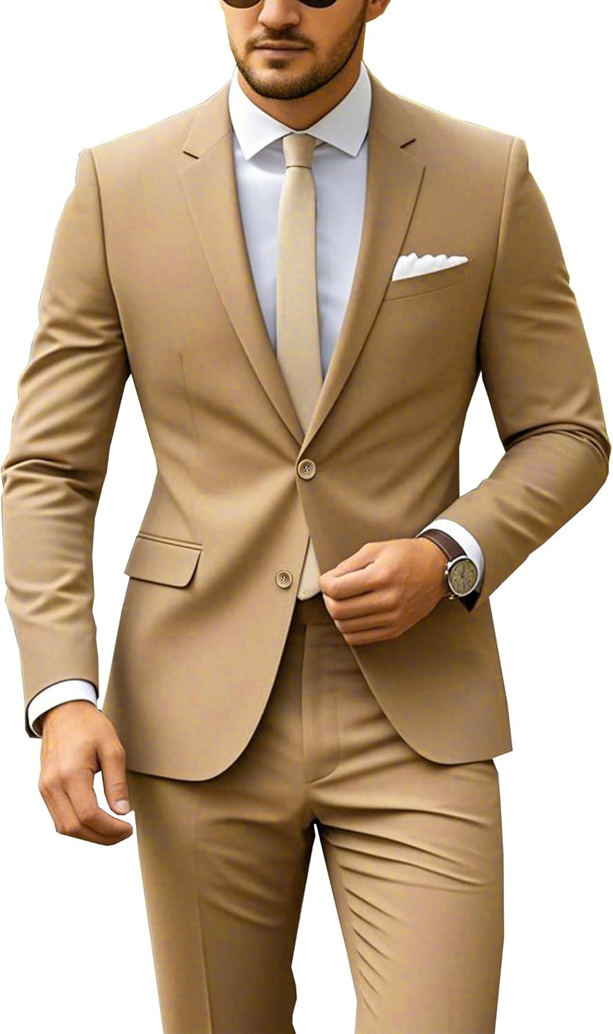 Mens Suits Classic fit 2 Piece 2 Button Formal Tuxedo Jacket Suits Pants Set for Wedding Business Prom