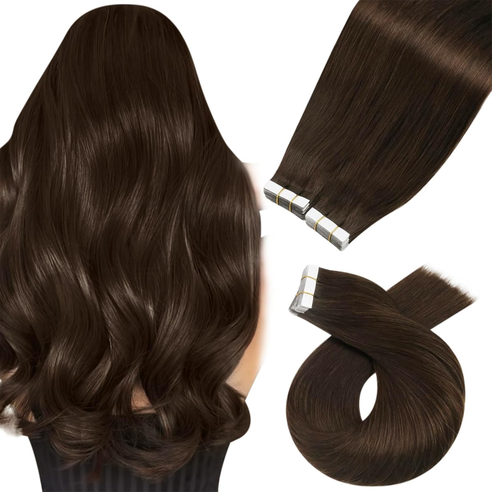 Moresoo Tape Hair Extensions Real Human Hair 18 Inch Jet Black Human Hair Extensions Tape in Black Remy Hair Straight Silky Soft for Women Natural Looking 20pcs/50g #1 — view 14