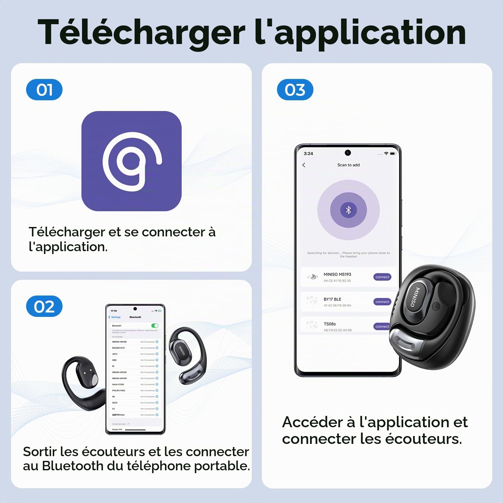 MINISO MS156 AI Ecouteur Traducteur, Ecouteur Traducteur Instantané 3 en 1 en Temps Réel avec Fonction de Traduction IA, Traducteur 134 Langues Écouteurs pour Affaires, Voyages et études