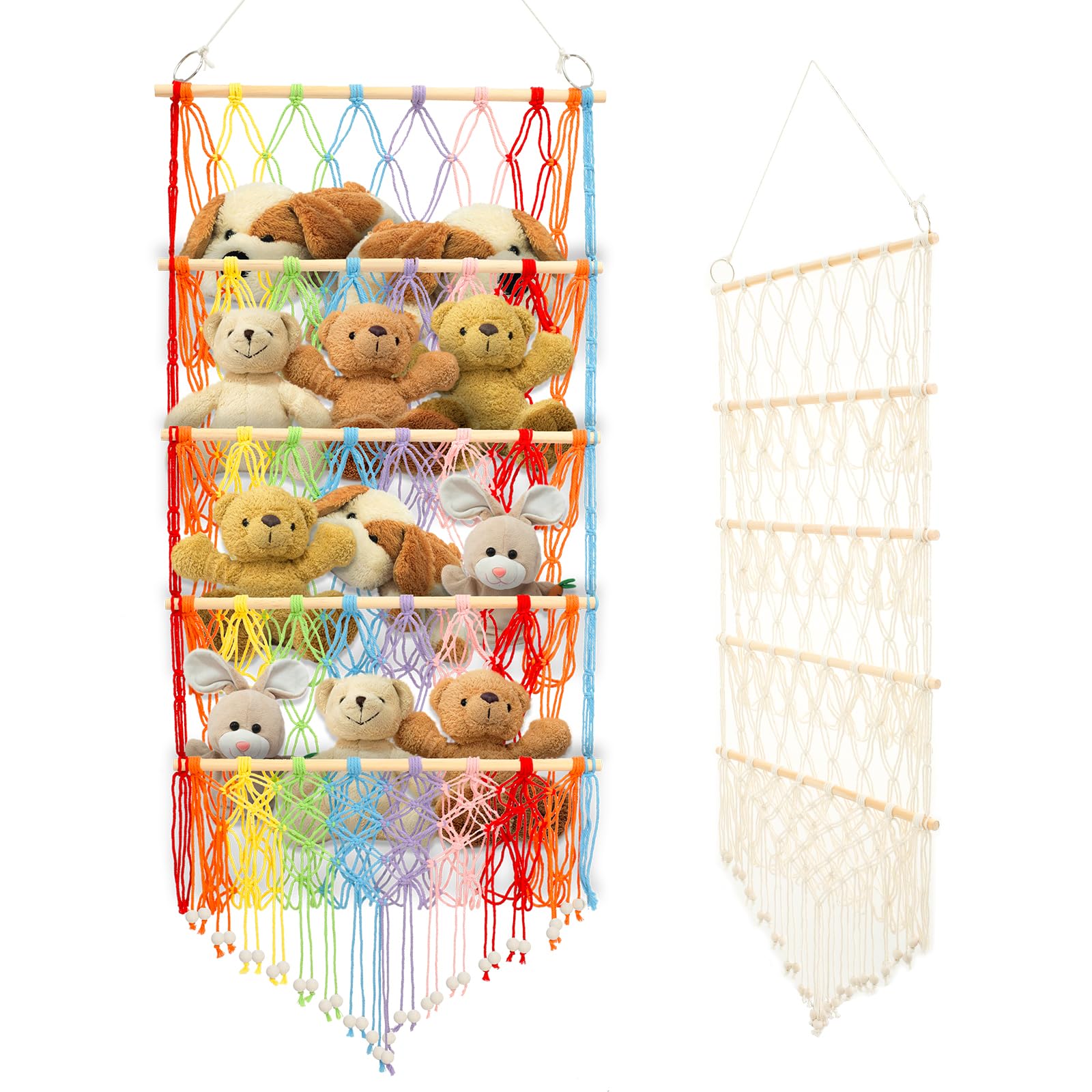 Stuffed Animal Storage 4-layer Versatile Plush Toy Holder Soft Toy Hammock Large-Capacity Vertical Toy Storage Organizer Safe Nursery Hanging Organizer for Bedroom Bathroom Nursery Kid Room (Color)