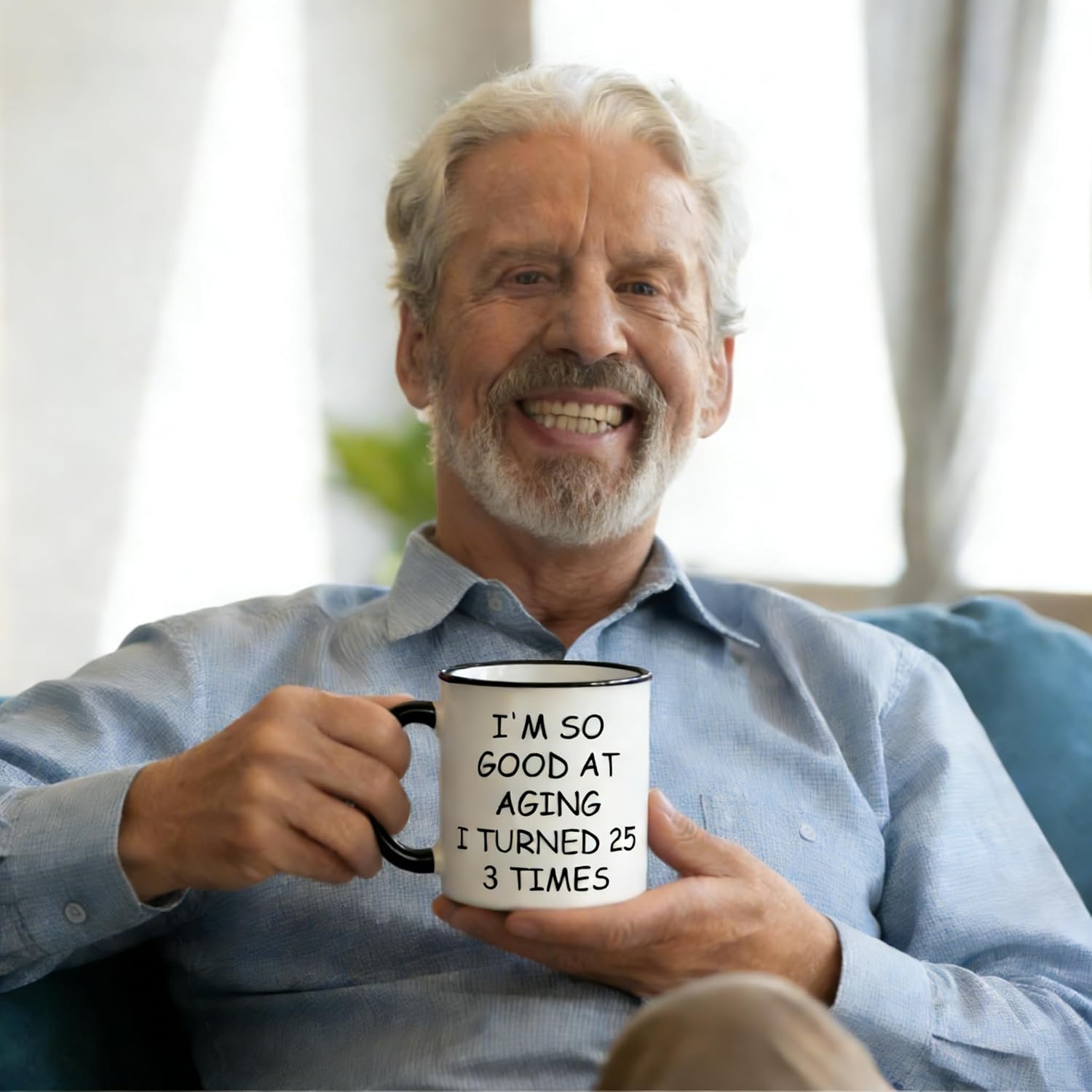 75th Birthday Gifts for Women Men, Funny Cool 75th Birthday Gifts for Mom Dad Sister Aunt Friends BFF Wife Coworkers, 75 Year Old Gift for Woman Men, Turned 25 3 Times Mug, 11 Oz - Image 3