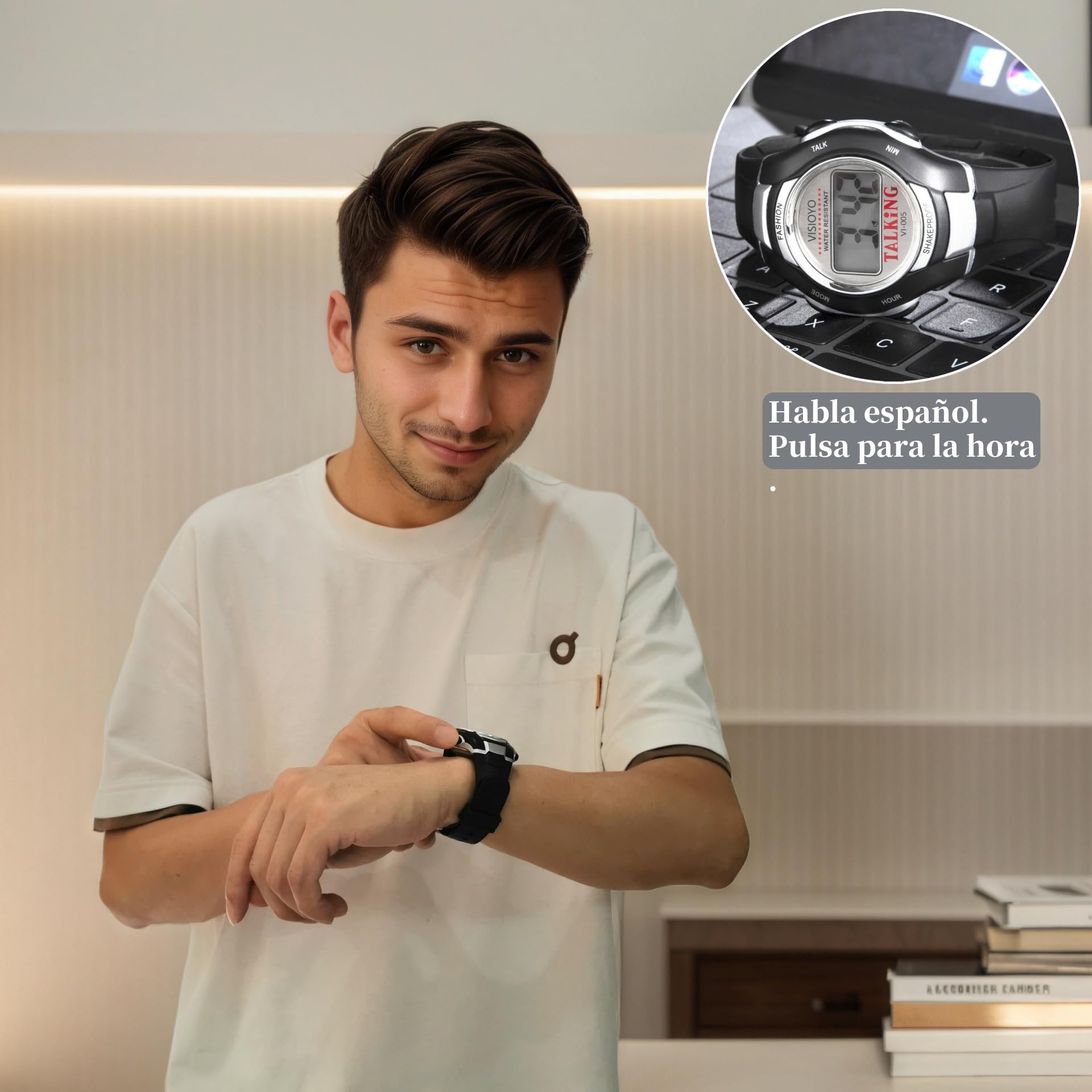 Montre parlante en espagnol pour aveugles | Voix claire en espagnol, annonce de l'heure, alarme, pour les aveugles, la basse vision et les personnes âgées