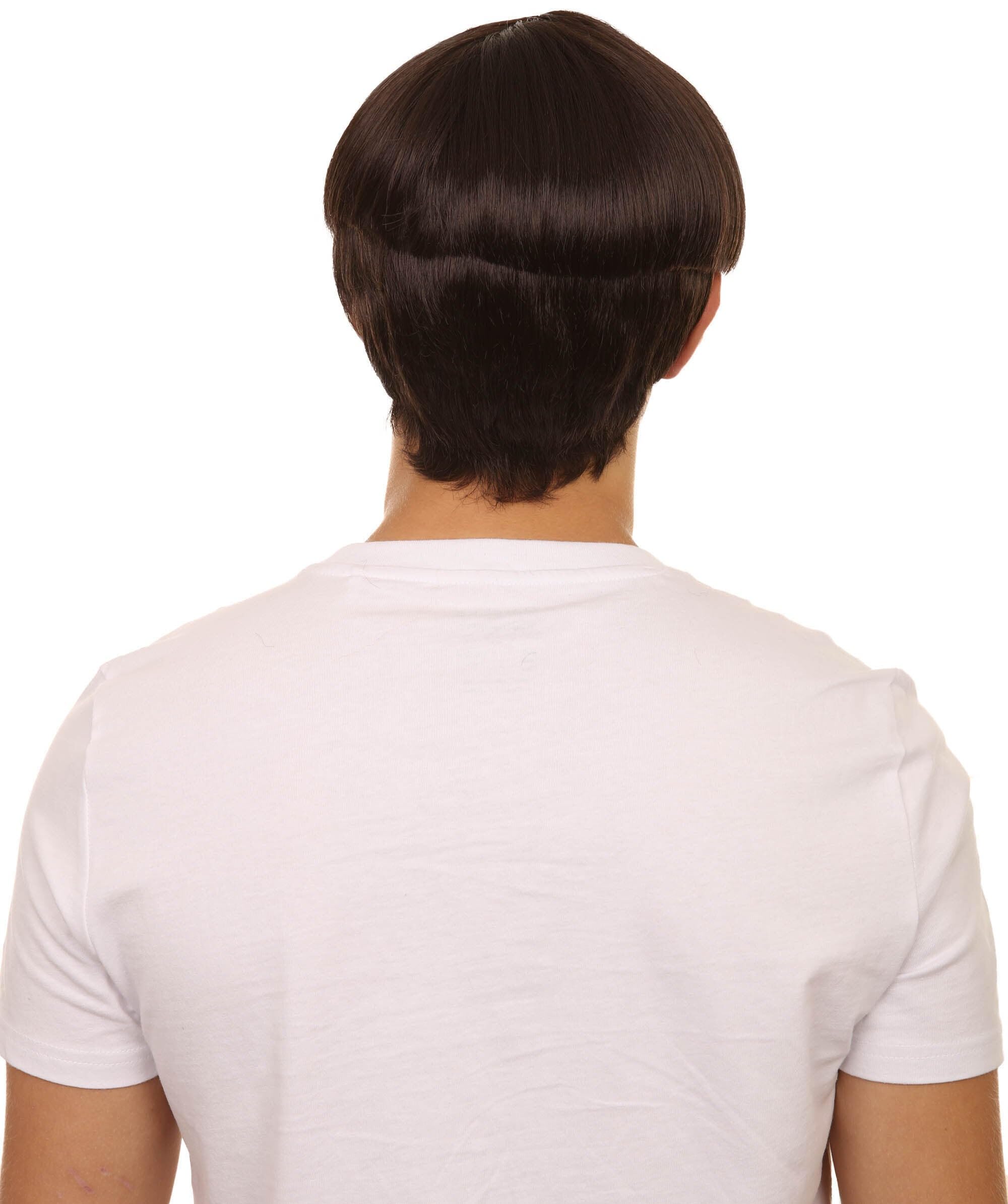 HPO Adult Men's Ibiza Final Boss DJ Raver Wig, 9 Inch Halloween Retro Bowl Cut Wig, Brown Colors - Image 3