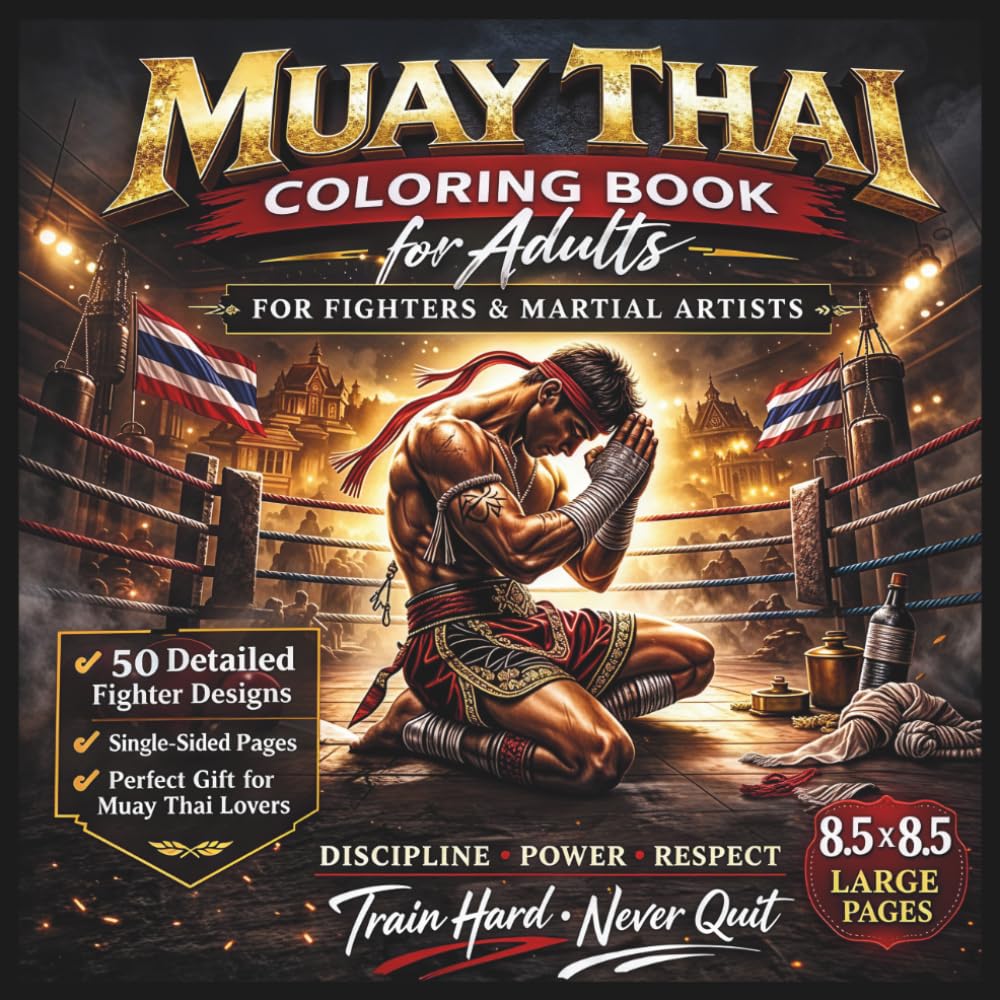 Muay Thai Coloring Book for Adults: The Art of Eight Limbs – 50 Fighter, Ring & Training Illustrations for Martial Artists (Warrior Mind Art)