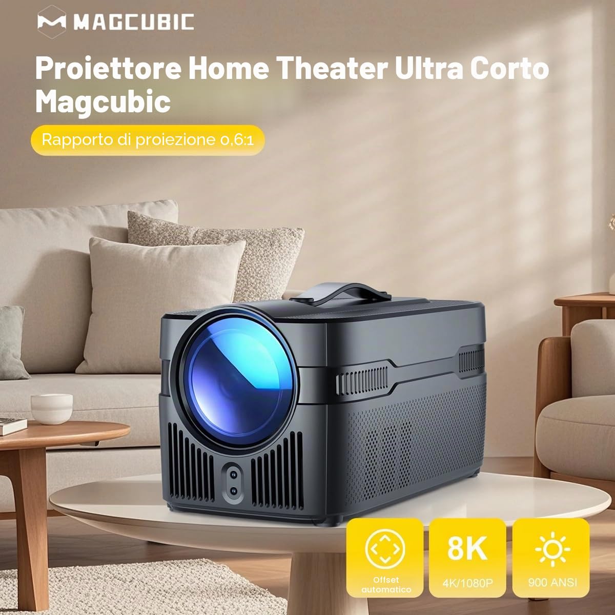 Proiettore 900ANSI HY450 C con punto automatico 8K 1080P Ultra HD Porta Allwinner H716 BT5.4 decorazione automatica Home cinema video