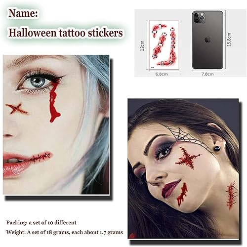 Miniatura 5 de Maquillaje de broma de Halloween, tatuaje temporal, juego de roles de Halloween, kit de calcomanías decorativas de tatuaje de boca grande,