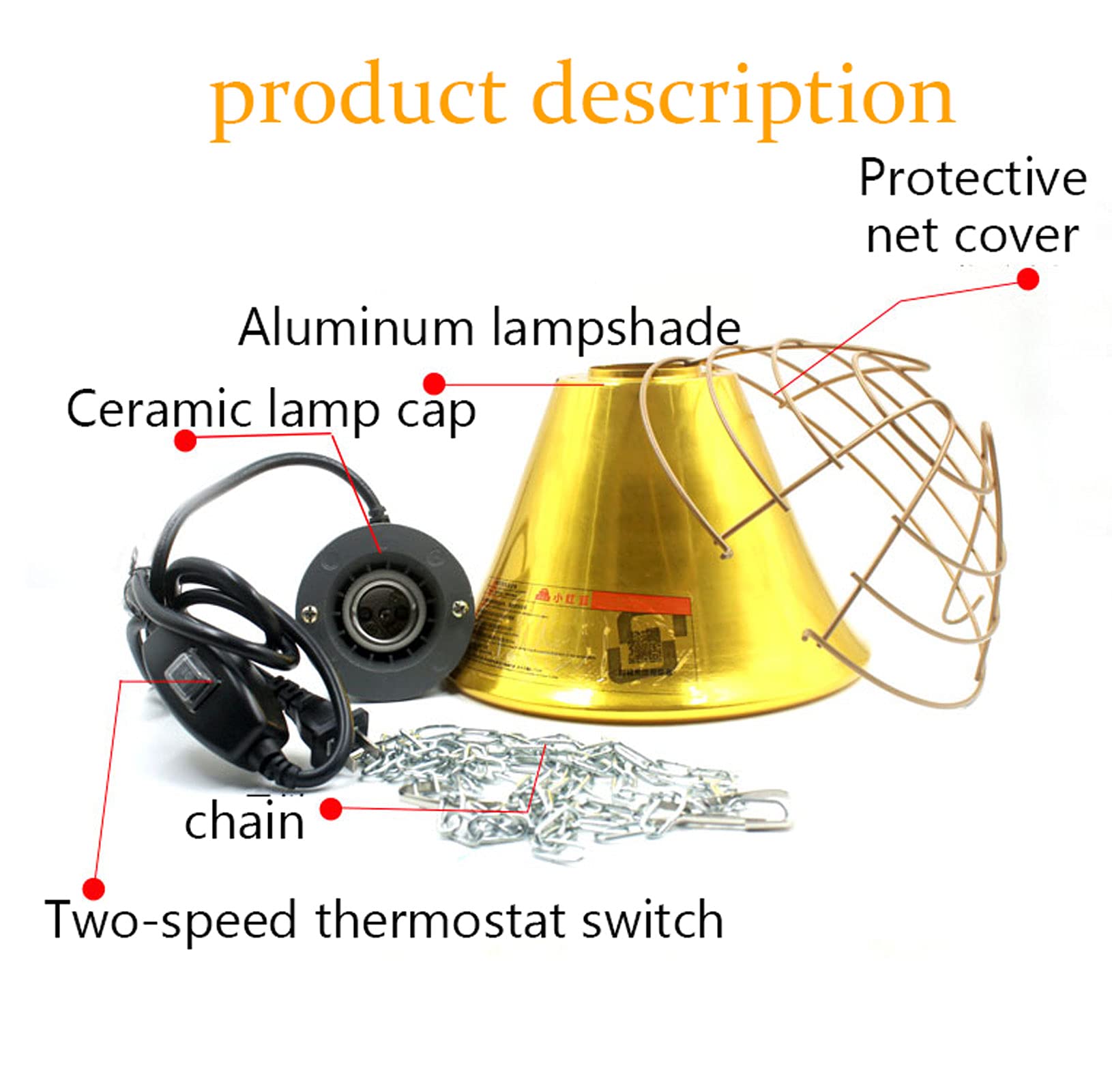 Lampe Chauffante Poulailler, Lampe Chauffante Chiot avec Haute et Basse Température Réglable, Lampe Chauffante Infrarouge pour Poussin Volailles Agneaux Canards et Animaux de Compagnie, 275w