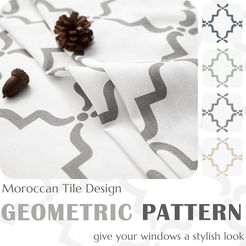 Miniatura 6 de jinchan Cortinas de lino con estampado de enrejado marroquí para sala de estar, cortinas grises de granja de 96 pulgadas de largo, 2 paneles para