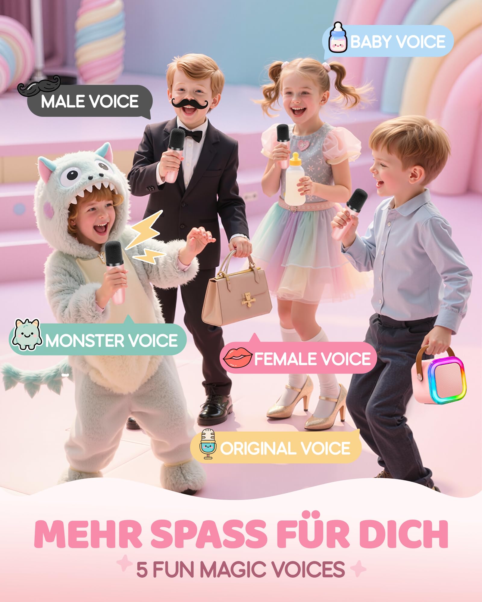 Karaoke Maschine Kinder, Geschenk für Mädchen 3-12 Jahre, Karaoke Kinder Spielzeug ab 3-12 Jahre Mädchen, Karaoke Maschine mit 2 Karaoke Mikrofon Kinder