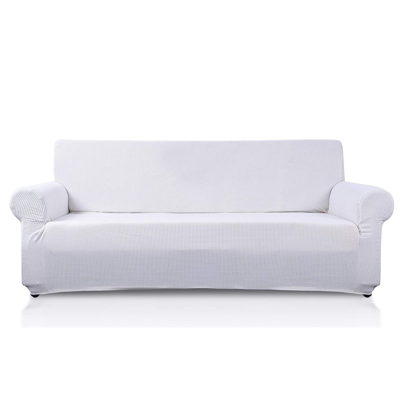 VanderHOME Stretch Sofa Slipcover Easy Fit Elastic Jacquard Fabric Couch Settee Slipcover Stretch Sofa Covers Couch Covers Thick Soft Non Slip Sofa Slipcovers Furniture Protector 1 Seater, White