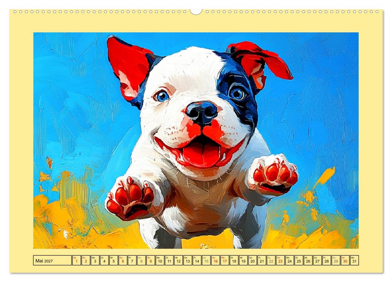 CALVENDO - Pit Bulls und Familie. Bunte Bull Breed Schönheiten (hochwertiger Premium Wandkalender 2027 DIN A2 quer), Kunstdruck in Hochglanz: Eine Sammlung einzigartiger Hunde-Porträts in farbenfrohen