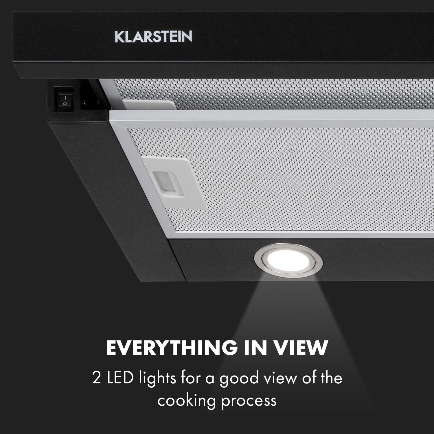 Klarstein Mariana Flachschirmhaube 60 cm 500 m³/h Umluft Abluft LED-Beleuchtung Unterbau-Dunstabzugshaube EEK C schwarz