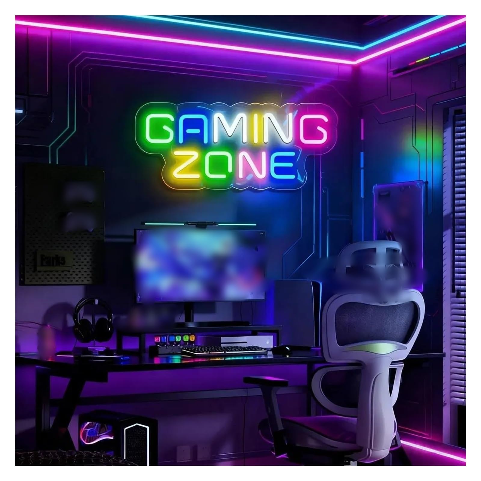 Décor Mural Lumière Panneau Néon Gaming Zone Lumière LED Variable Pour Gamer Adolescents Enfants, Chambre À Coucher, Salle De Jeu, Fête, Pub, Lampe Éclairée 50cm(Multicolor)
