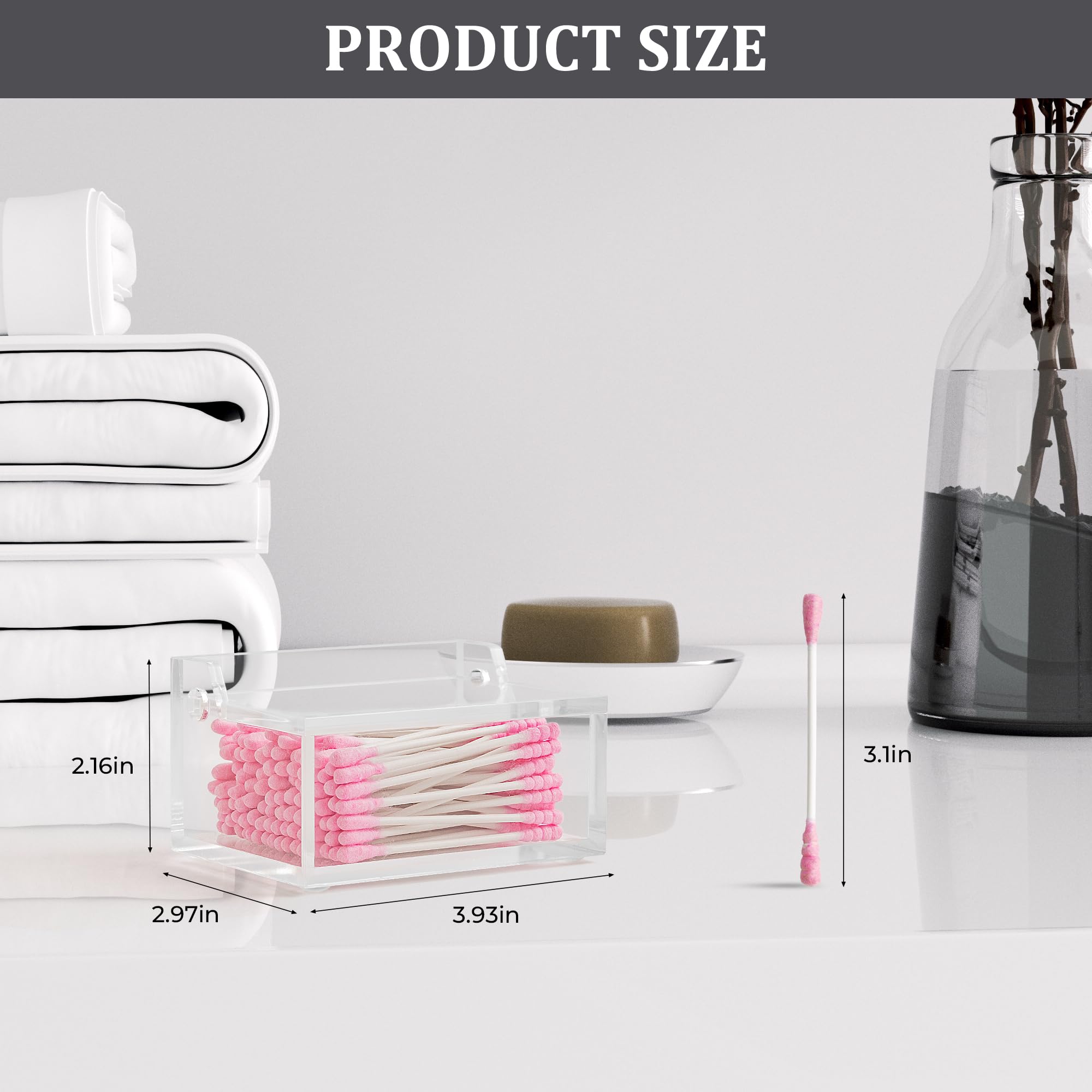 Portacotton fioc in acrilico di alta qualità con coperchio, dispenser per filo interdentale, custodia per cosmetici, decorazione per la casa e il bagno, mantiene i tamponi di cotone puliti e