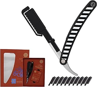 Homie Patented Straight Edge Razors for Men, Close Shaving Razor for Beard with 10+1 Disposable Blade Heads, Easy to Use and Replace Single Edge Razor Blades with Protective Layer & Safety Lock (Premium Straight Razor | Black Zebra with 10 Heads)