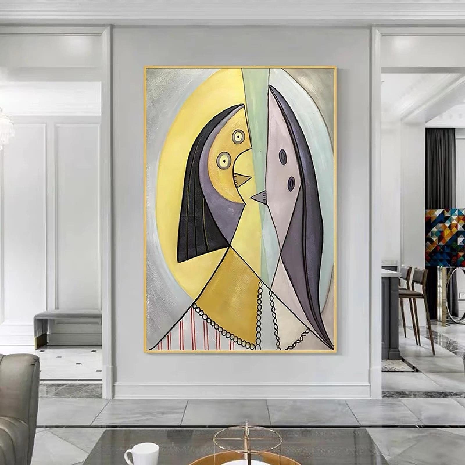 Carteles de pintura abstracta Carteles e impresiones de decoración moderna para el hogar Arte de pared Cuadro de lienzo de Picasso para pintura de diseño del hogar (24x35in) 60x90cmx3 Marco interno
